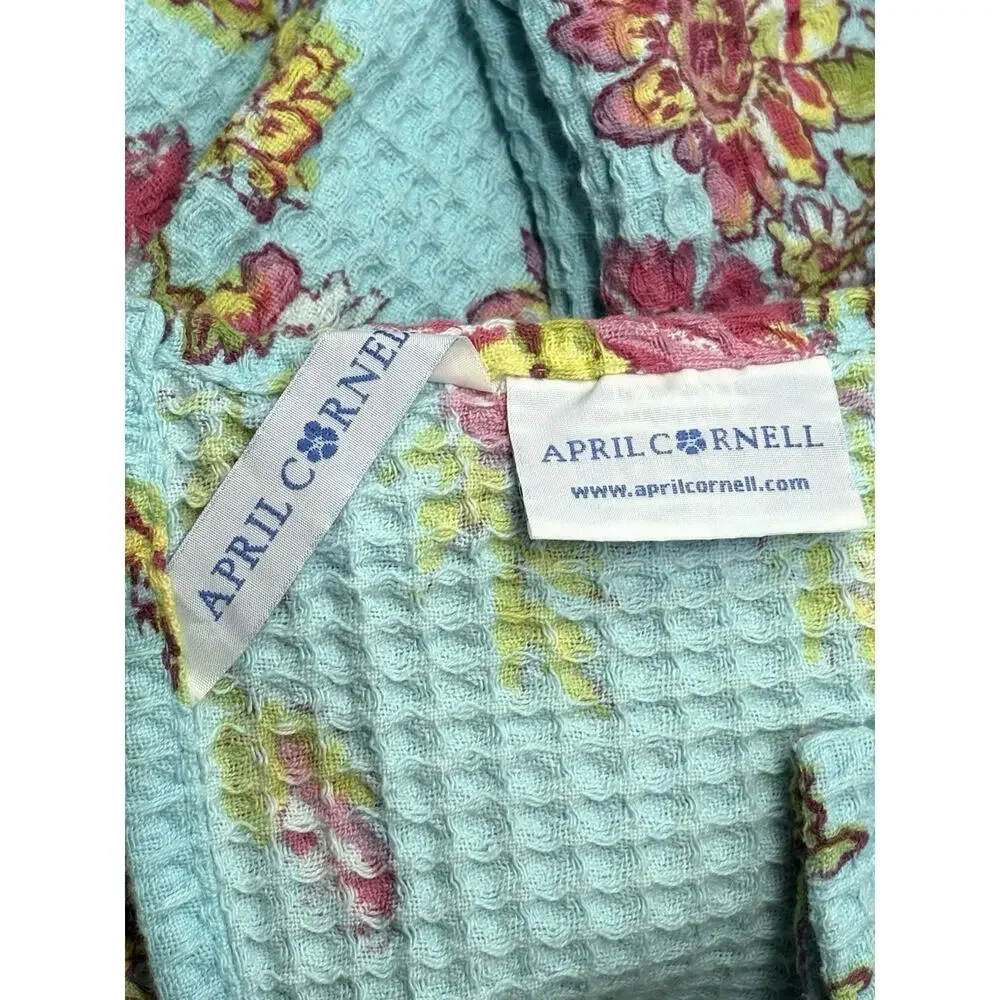 April Cornell WILDFLOWERS Turquoise Aqua Kitchen Dish Tea Towels Set Of 3 Bright